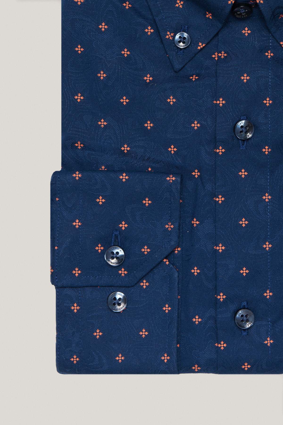 Koszula Granatowa z Bawełny z Długim Rękawem w Mikrowzór PM44