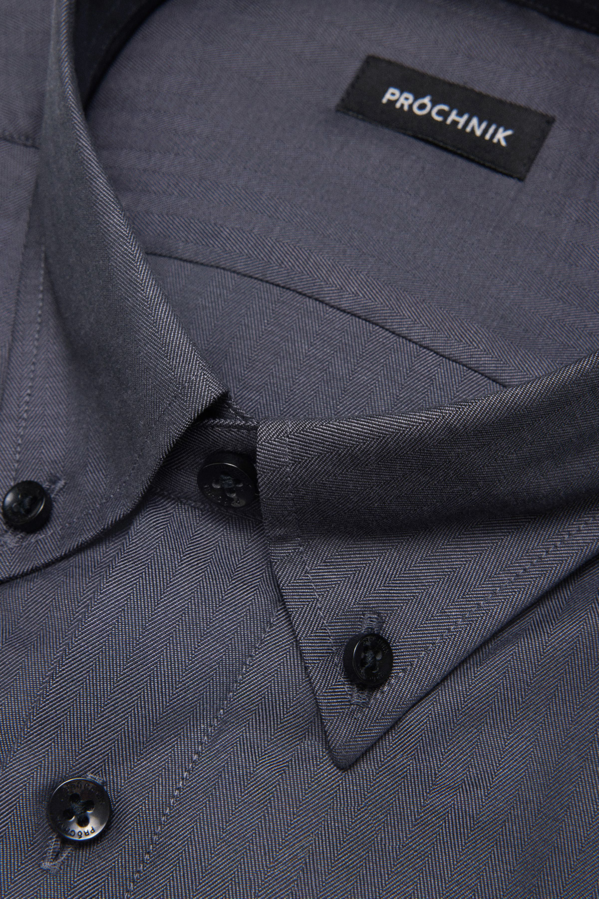 Koszula Szara z Bawełny z Długim Rękawem w Jodełkę PM48