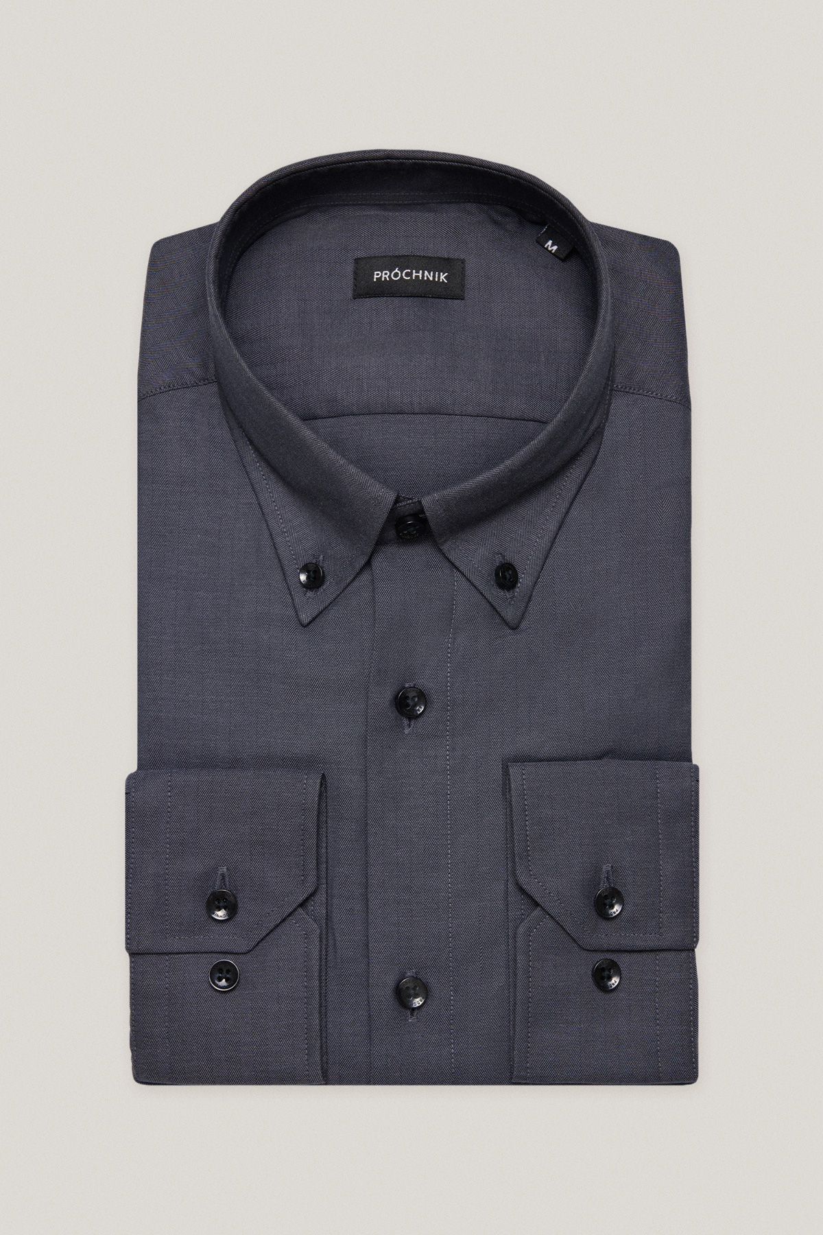 Koszula Szara z Bawełny z Długim Rękawem w Jodełkę PM48