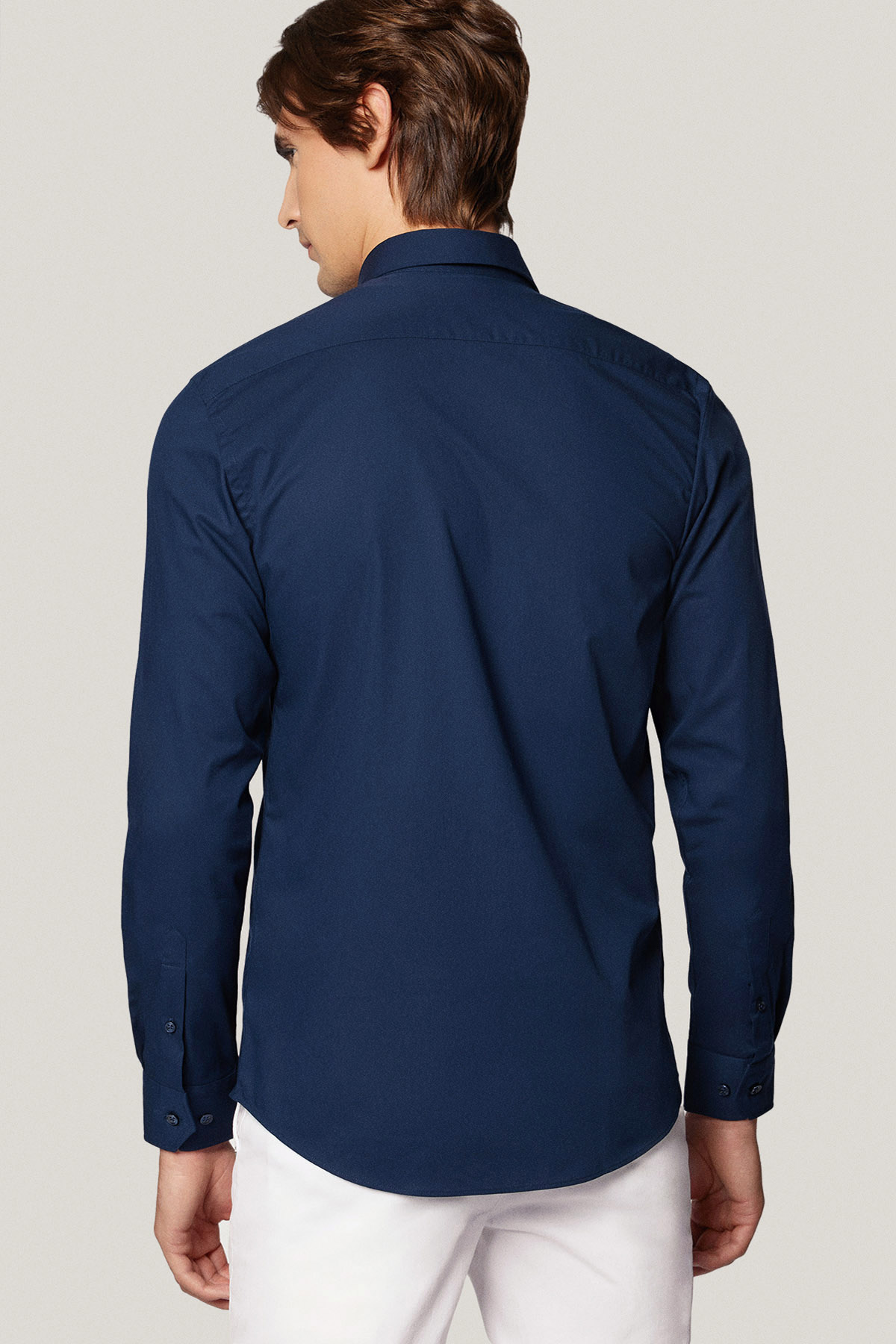 Koszula Granatowa z Bawełny z Długim Rękawem PM49