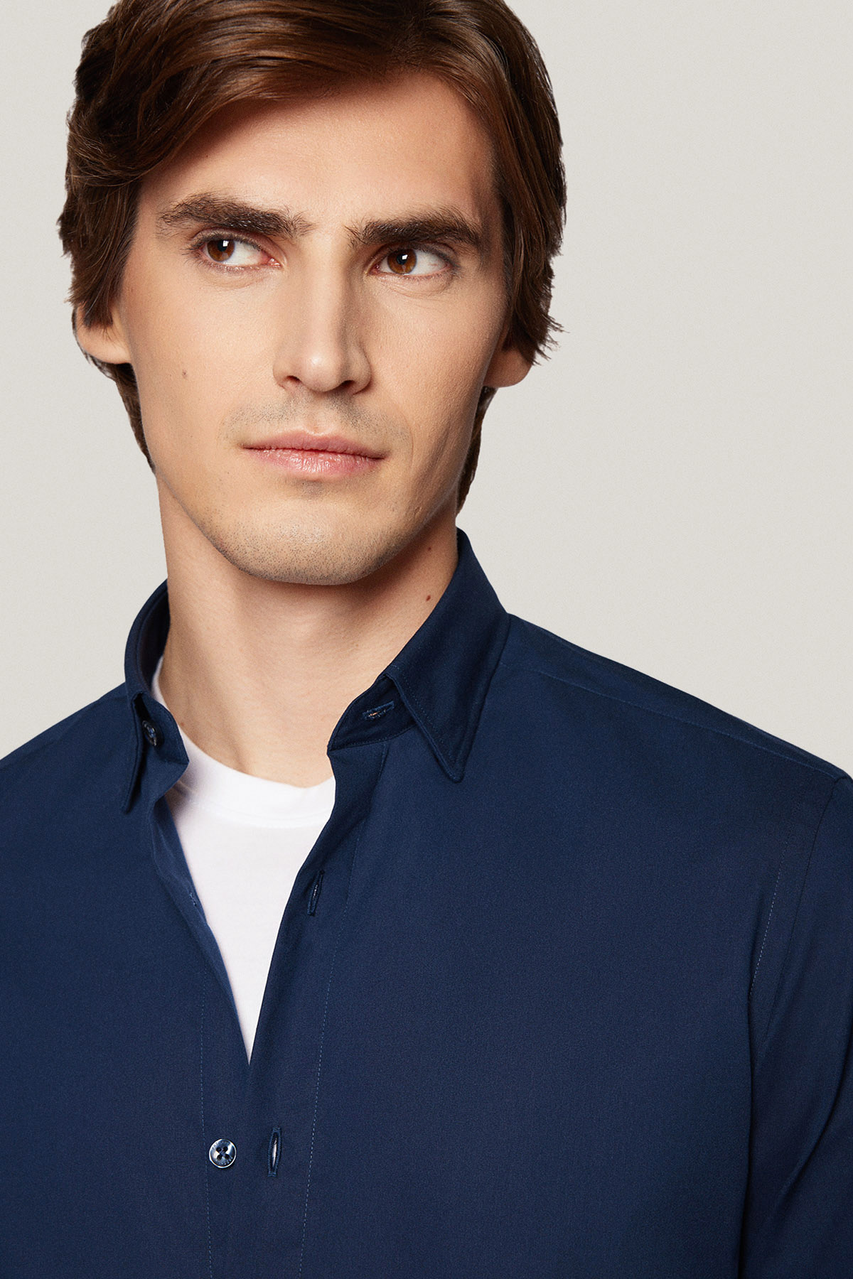 Koszula Granatowa z Bawełny z Długim Rękawem PM49