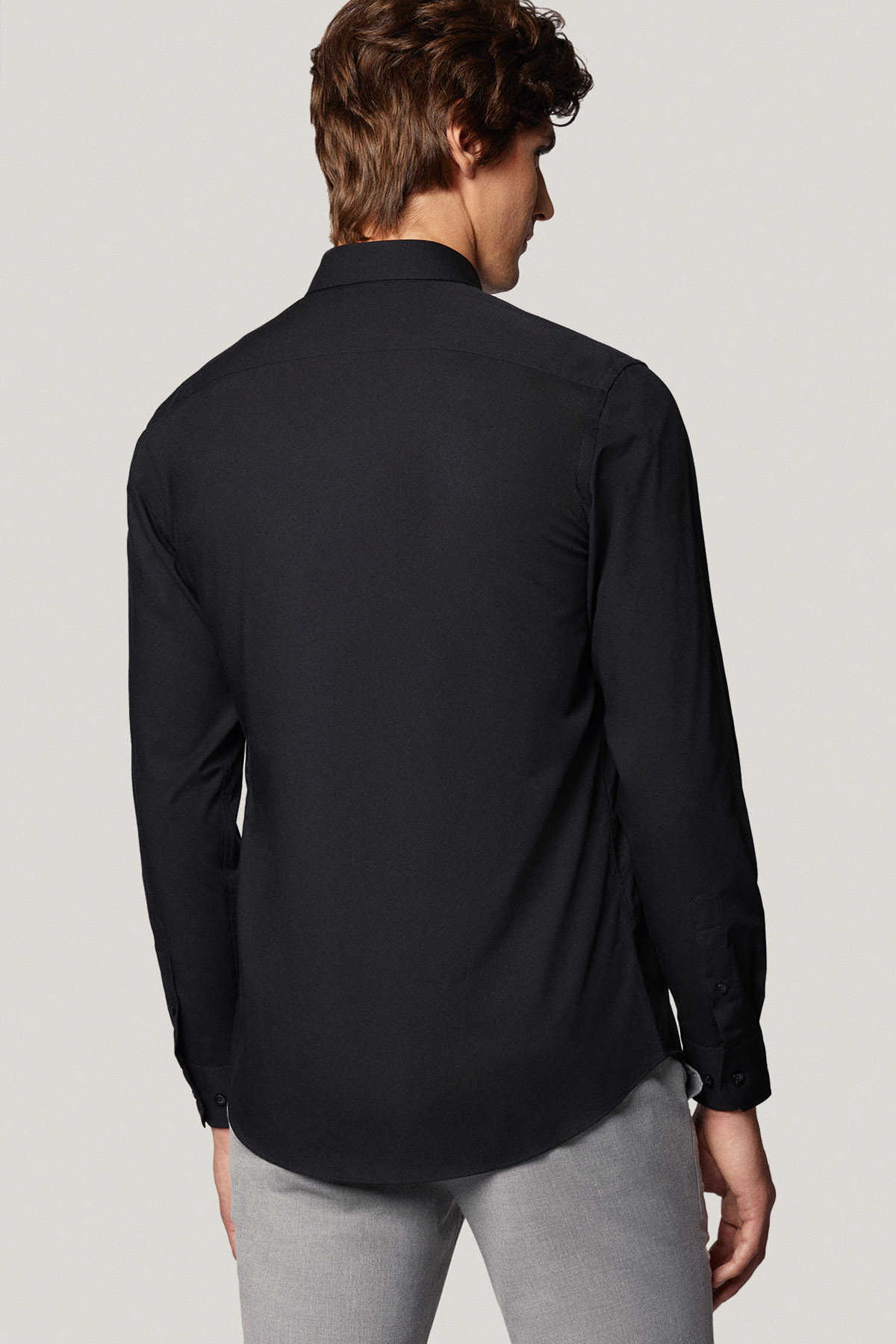 Koszula Czarna z Bawełny z Długim Rękawem PM50