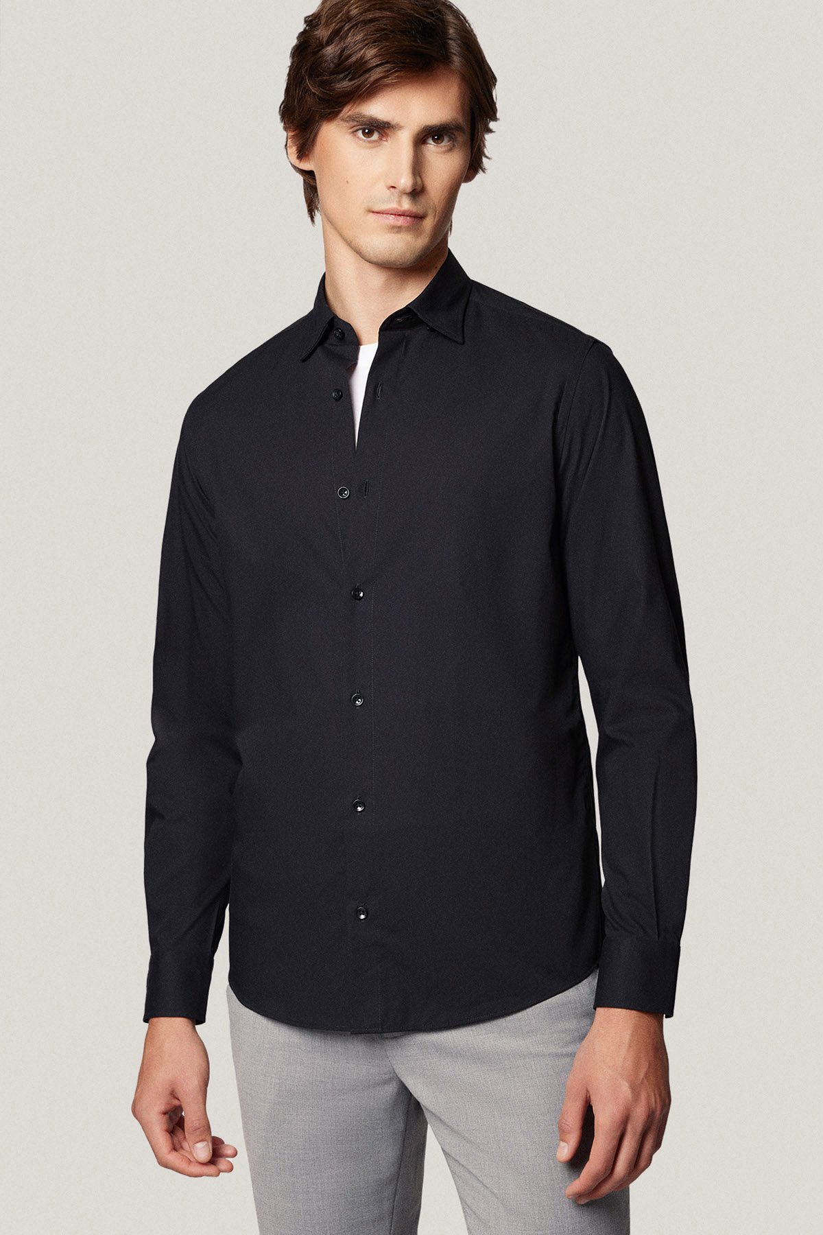 Koszula Czarna z Bawełny z Długim Rękawem PM50