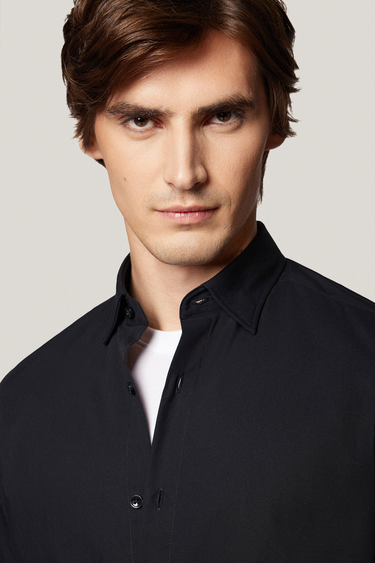 Koszula Czarna z Bawełny z Długim Rękawem PM50