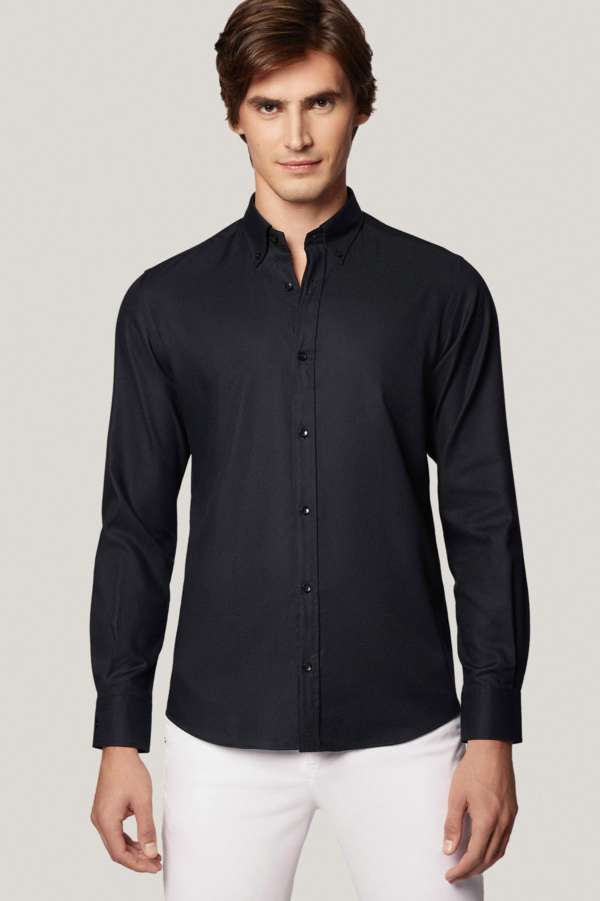 Koszula Czarna z Bawełny z Długim Rękawem PM51