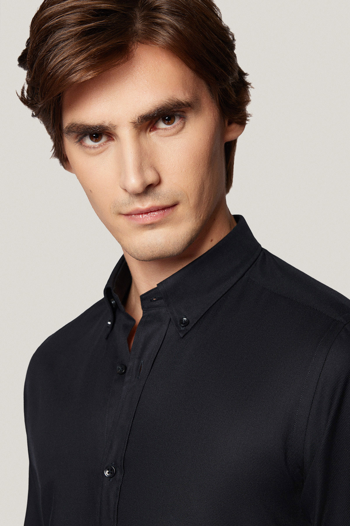 Koszula Czarna z Bawełny z Długim Rękawem PM51