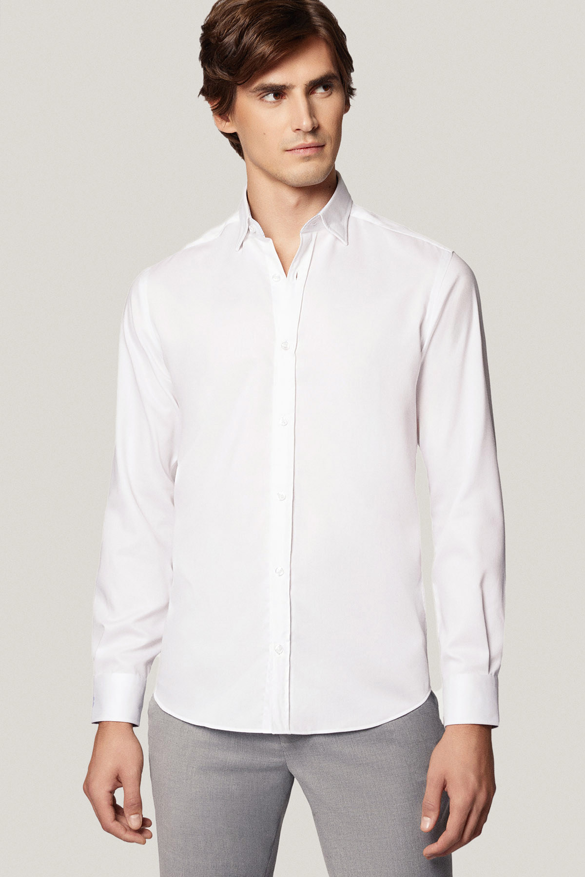 Koszula Biała z Bawełny z Długim Rękawem PM52