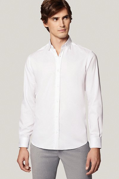 Koszula Biała z Bawełny z Długim Rękawem PM52