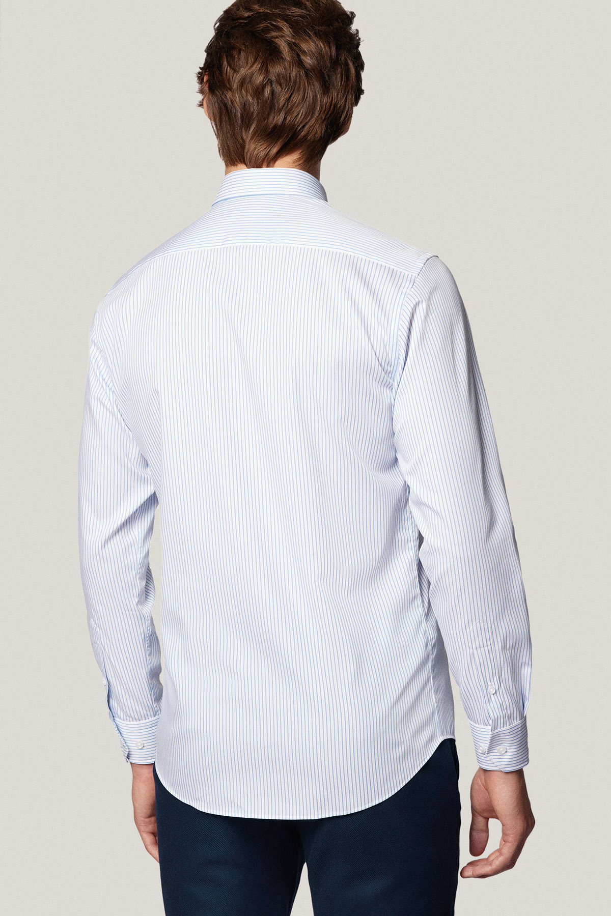 Koszula Biała w Prążek z Bawełny z Długim Rękawem PM53