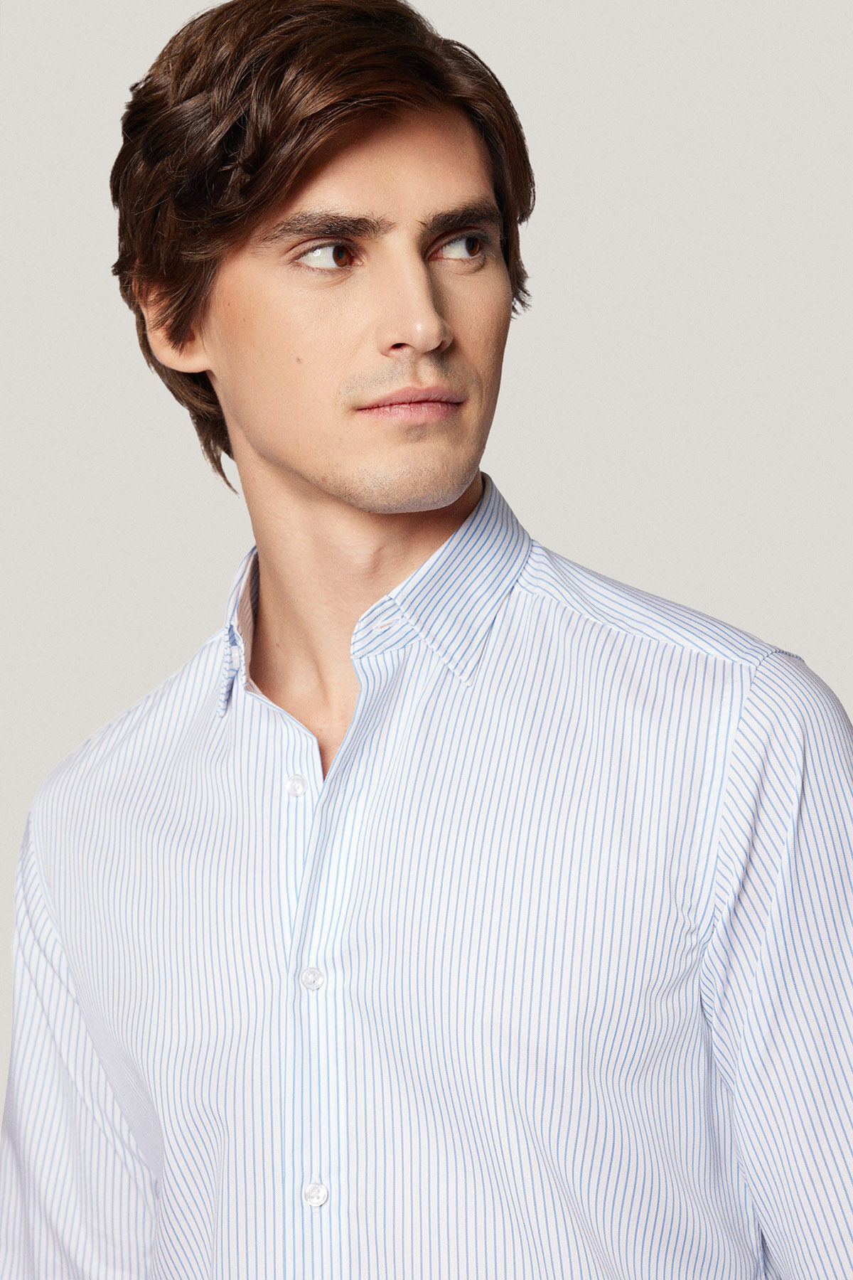 Koszula Biała w Prążek z Bawełny z Długim Rękawem PM53