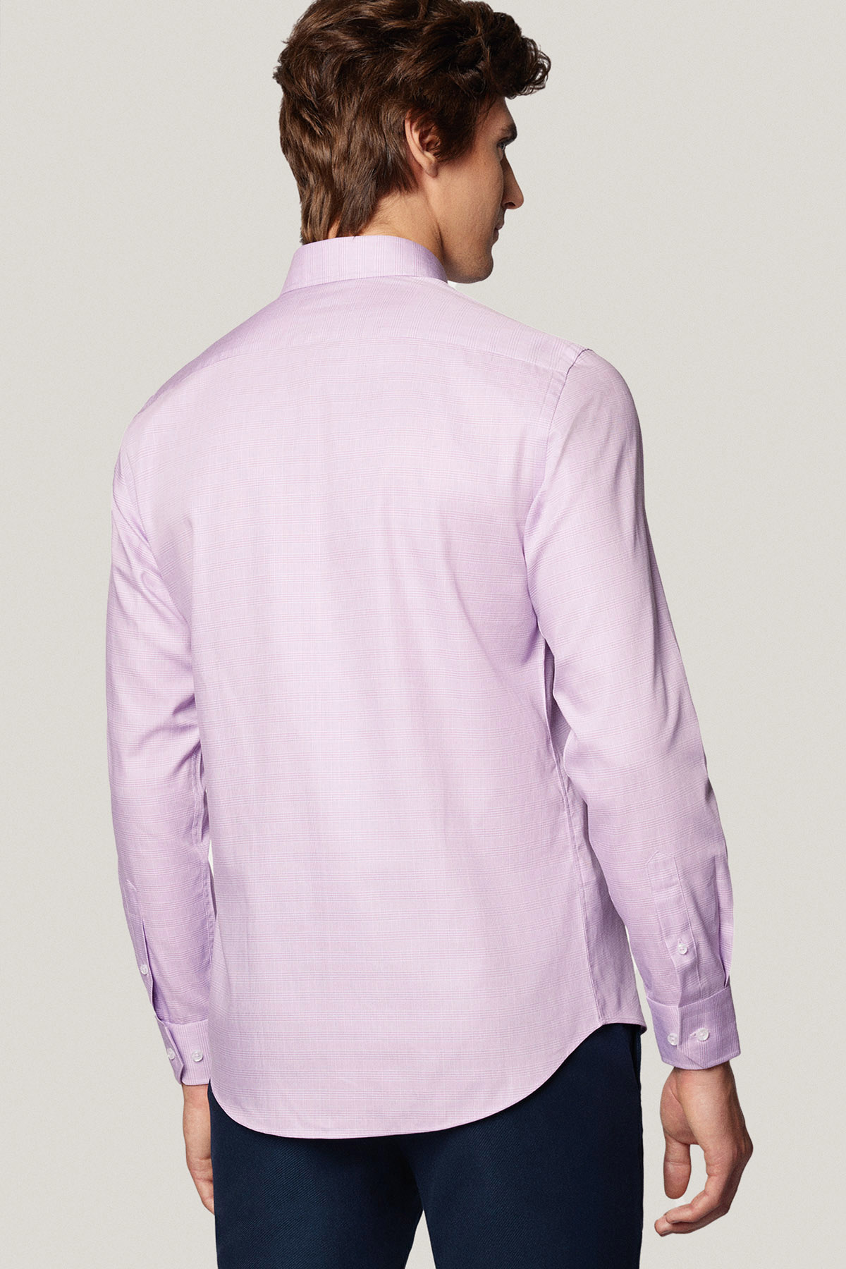 Koszula Wrzosowa z Bawełny z Długim Rękawem w Kratę PM54