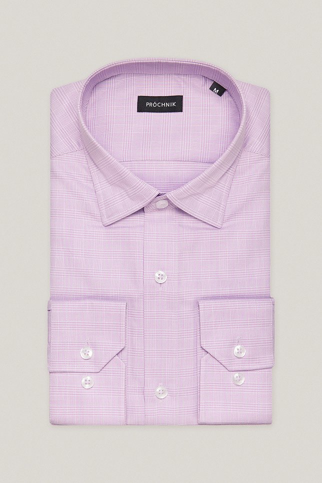 Koszula Wrzosowa z Bawełny z Długim Rękawem w Kratę PM54