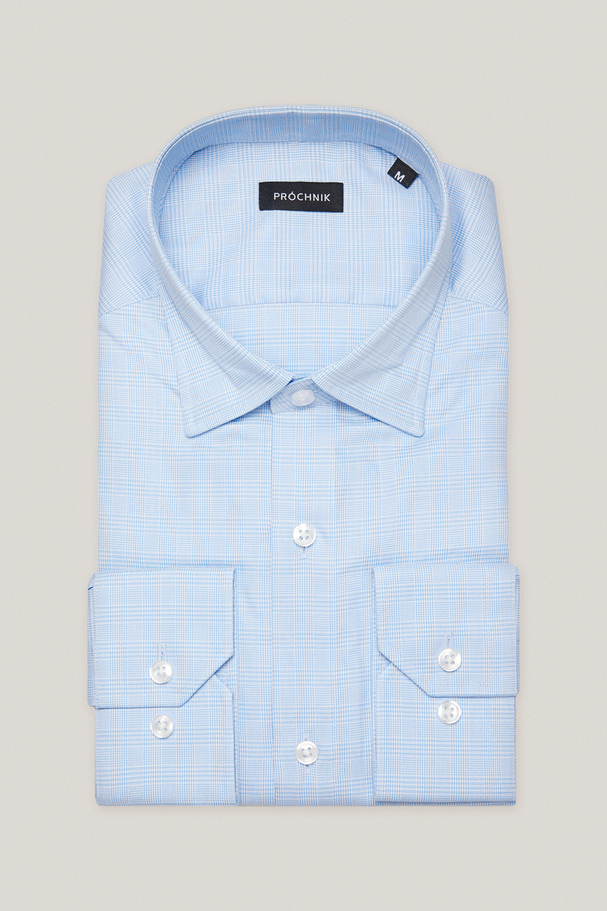 Koszula Błękitna z Bawełny z Długim Rękawem w Kratę PM55