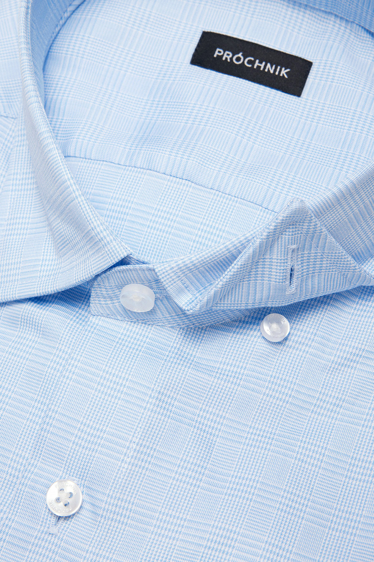 Koszula Błękitna z Bawełny z Długim Rękawem w Kratę PM55