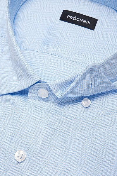 Koszula Błękitna z Bawełny z Długim Rękawem w Kratę PM55