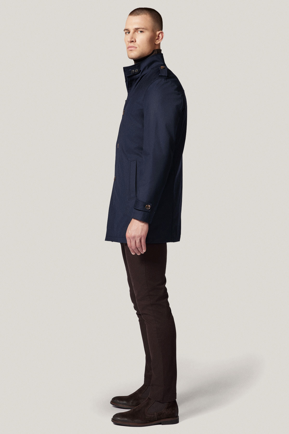 Płaszcz Przejściowy Granatowy Jednorzędowy PM2