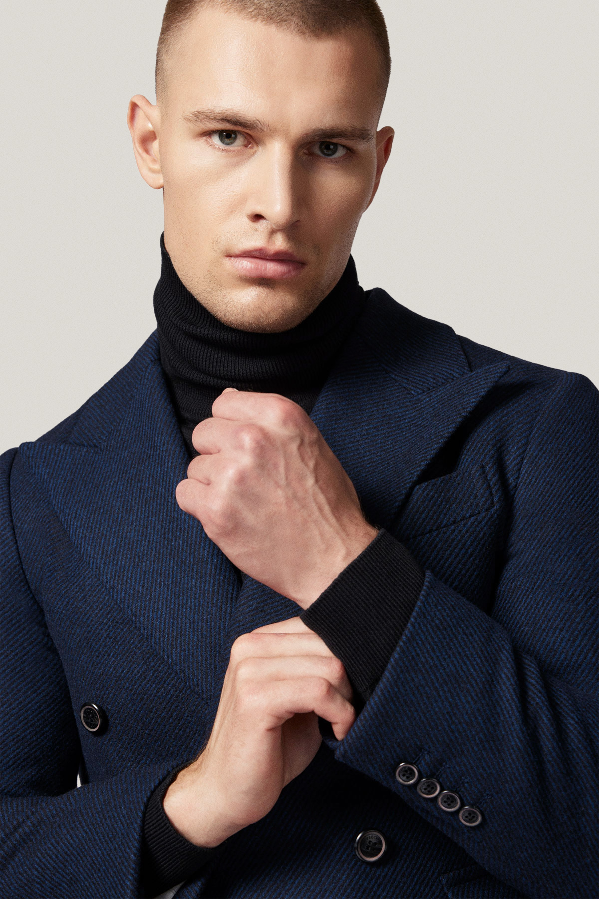 Płaszcz Zimowy Wełniany Dwurzędowy z Certyfikatem NFT Granatowy PM1