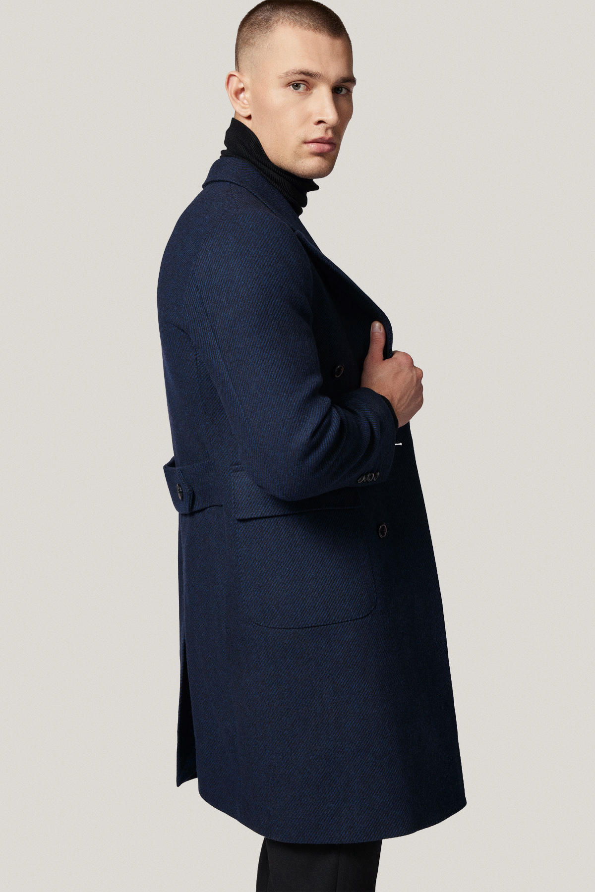 Płaszcz Zimowy Wełniany Dwurzędowy z Certyfikatem NFT Granatowy PM1