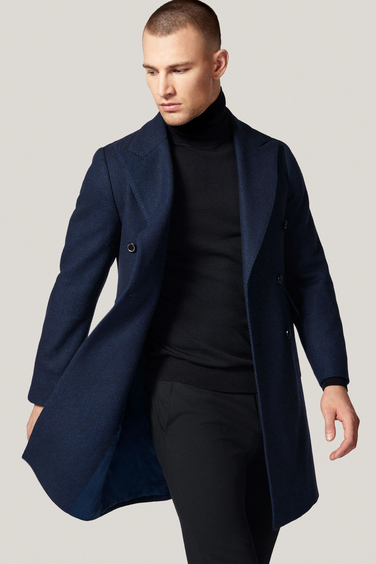 Płaszcz Zimowy Wełniany Dwurzędowy z Certyfikatem NFT Granatowy PM1