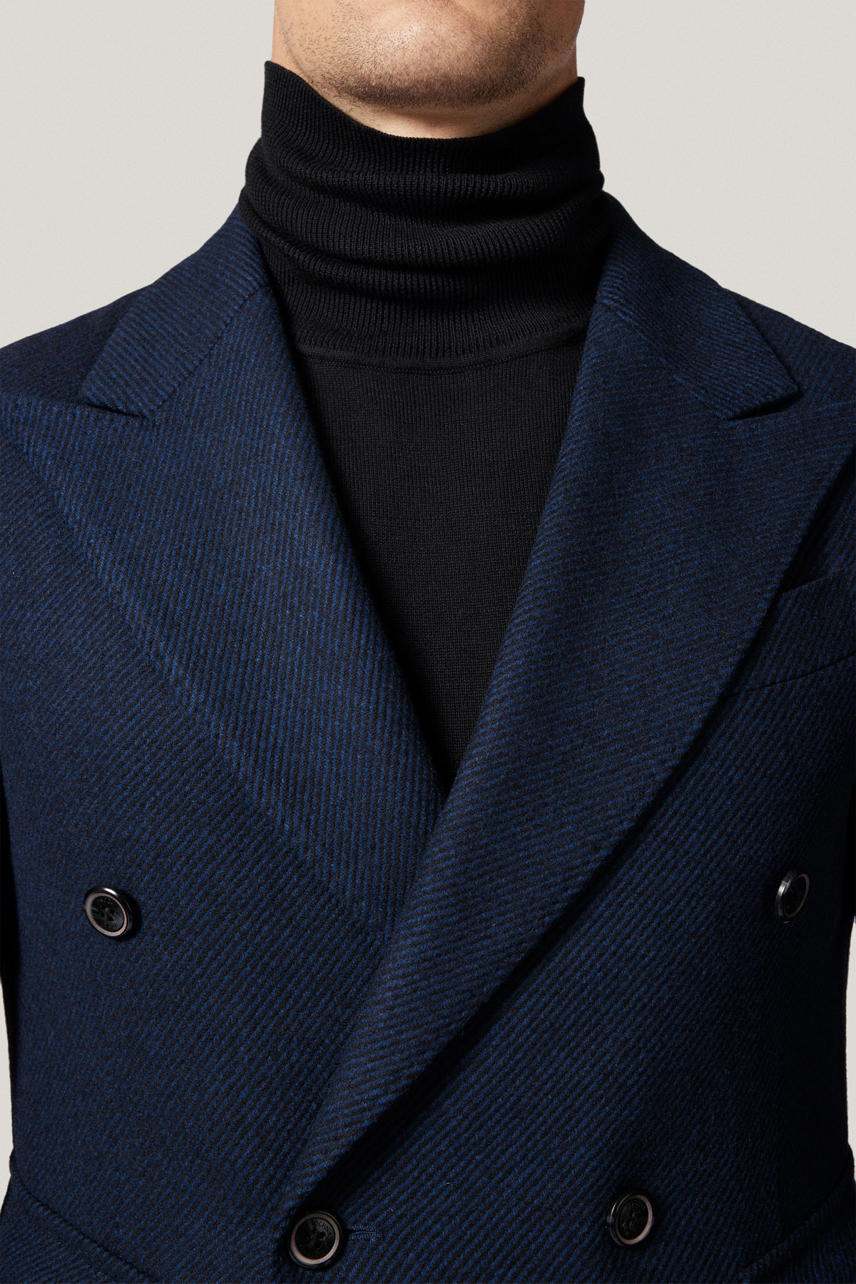 Płaszcz Zimowy Wełniany Dwurzędowy z Certyfikatem NFT Granatowy PM1