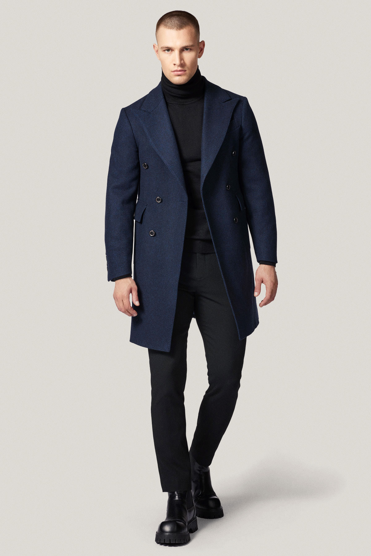 Płaszcz Zimowy Wełniany Dwurzędowy z Certyfikatem NFT Granatowy PM1