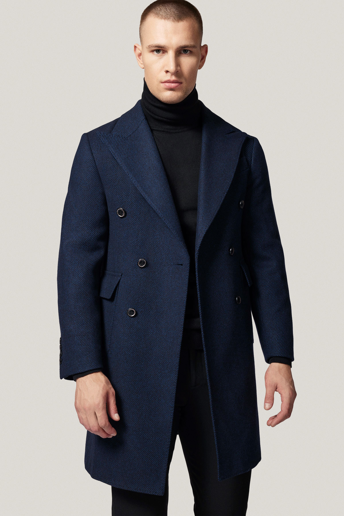 Płaszcz Zimowy Wełniany Dwurzędowy z Certyfikatem NFT Granatowy PM1