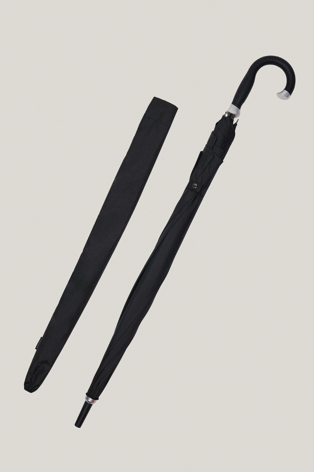 Czarny Duży Parasol ze Skórzaną Rączką PM3