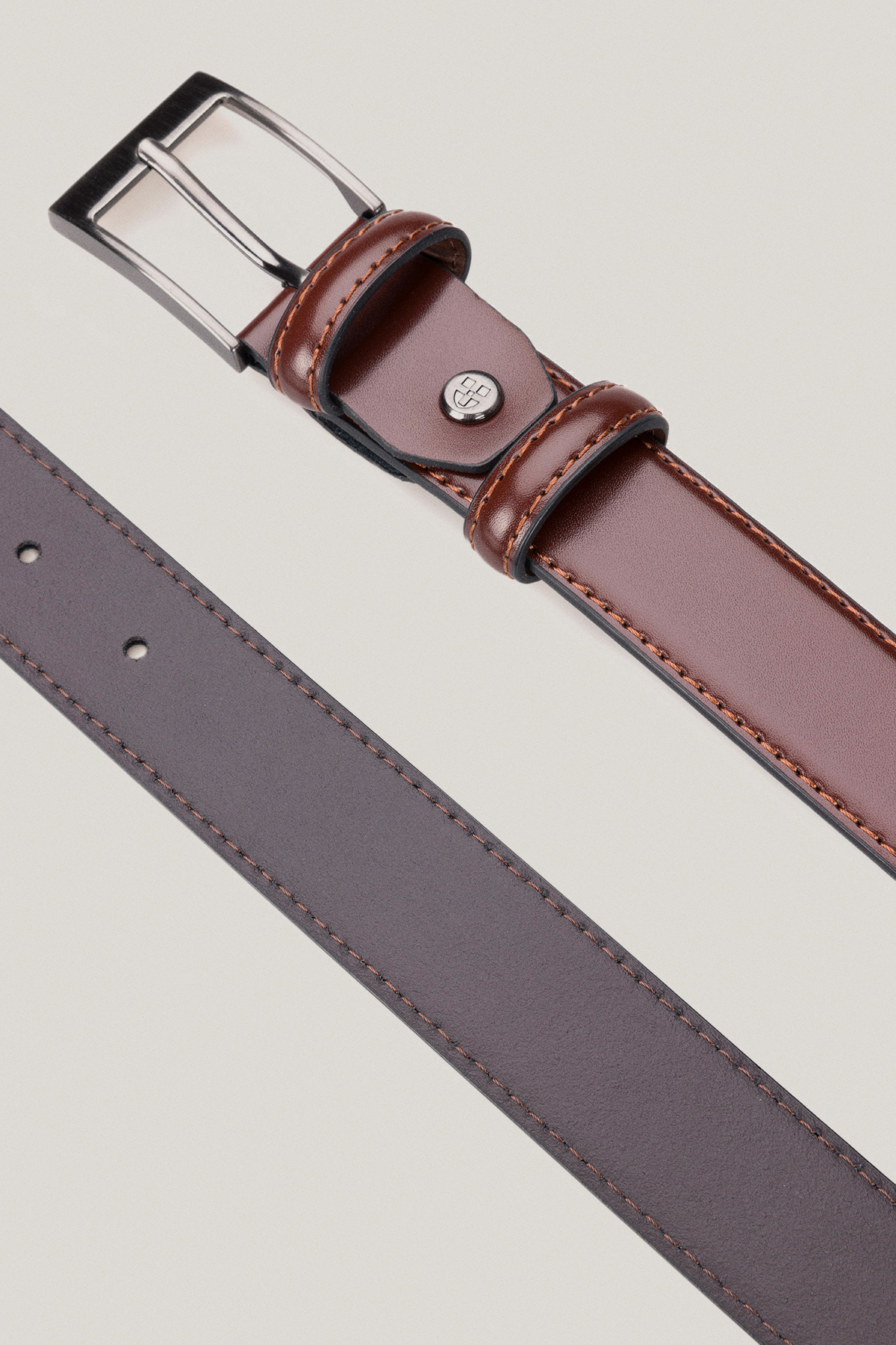 Pasek Skórzany Brązowy z Klamrą Klasyczną PM9