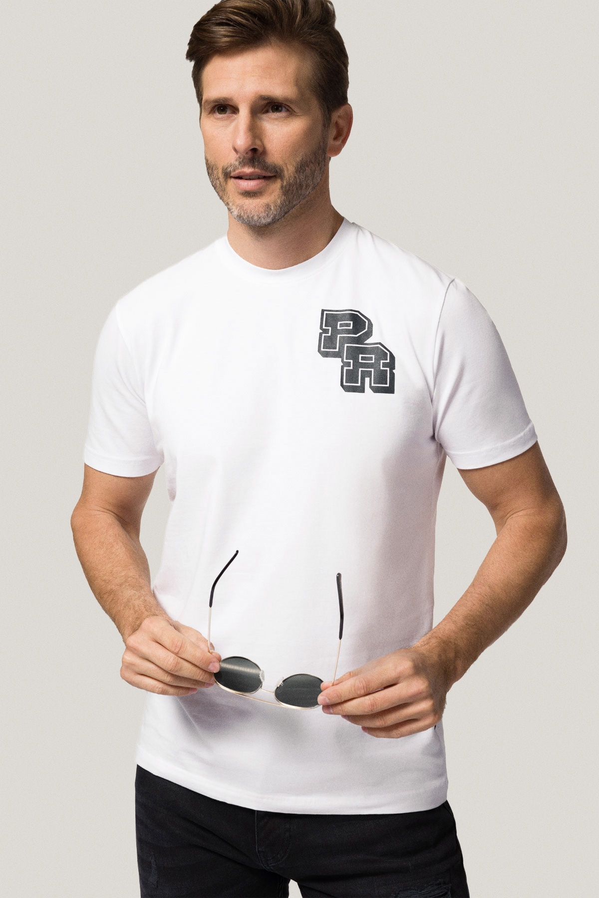 T-shirt Biały z Nadrukiem Bawełniany PM1