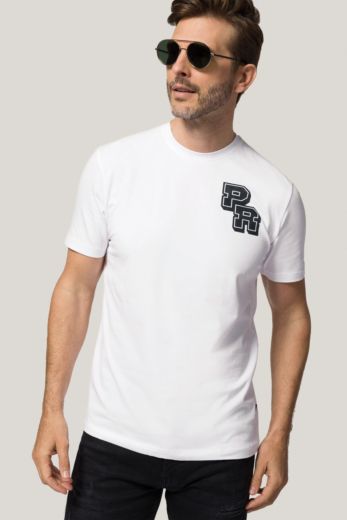 T-shirt Biały z Nadrukiem Bawełniany PM1