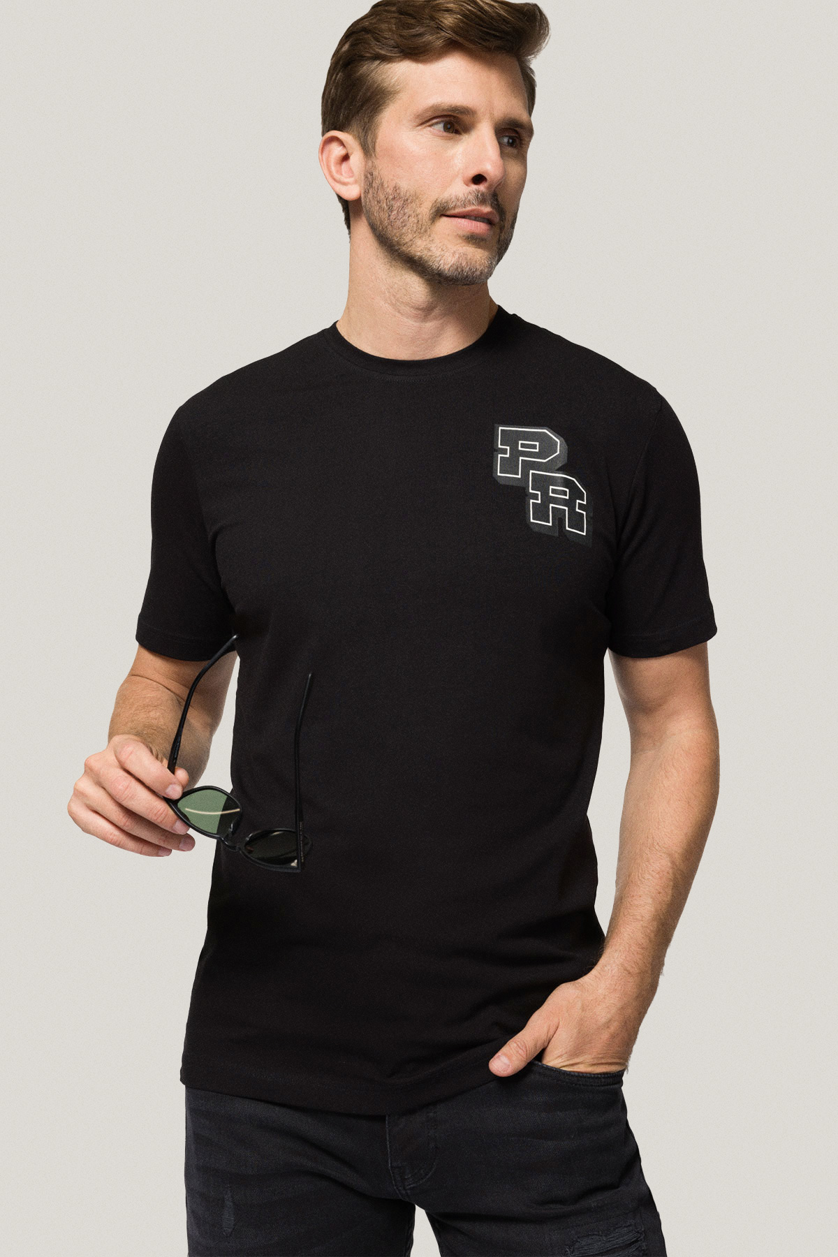 T-shirt Czarny z Nadrukiem Bawełniany PM1