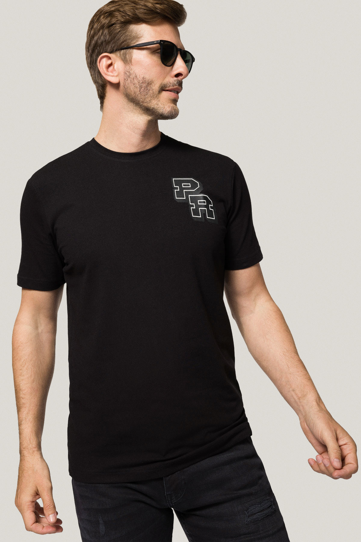 T-shirt Czarny z Nadrukiem Bawełniany PM1