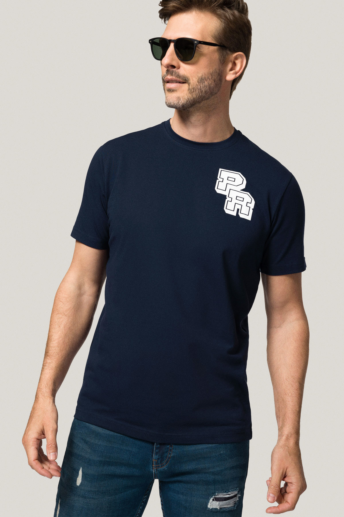 T-shirt Granatowy z Nadrukiem Bawełniany PM1