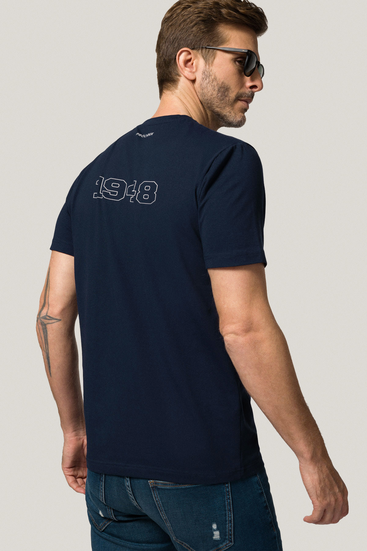 T-shirt Granatowy z Nadrukiem Bawełniany PM1