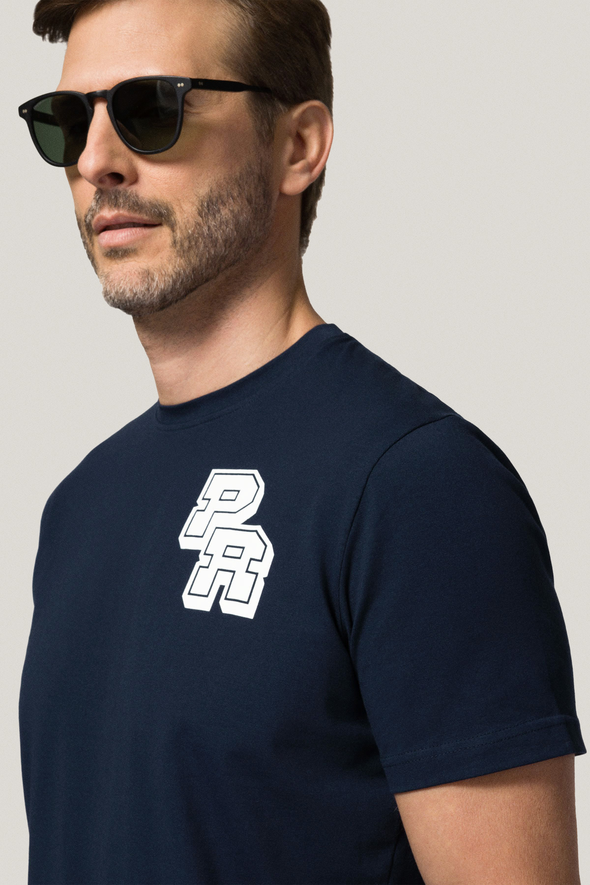 T-shirt Granatowy z Nadrukiem Bawełniany PM1