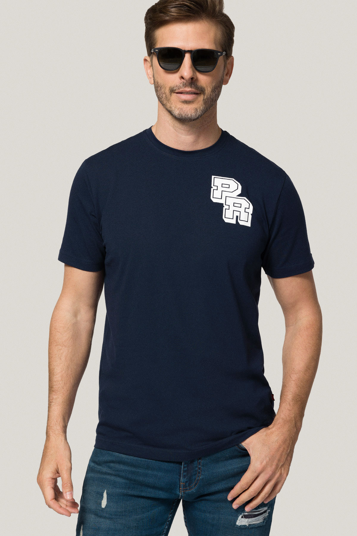 T-shirt Granatowy z Nadrukiem Bawełniany PM1