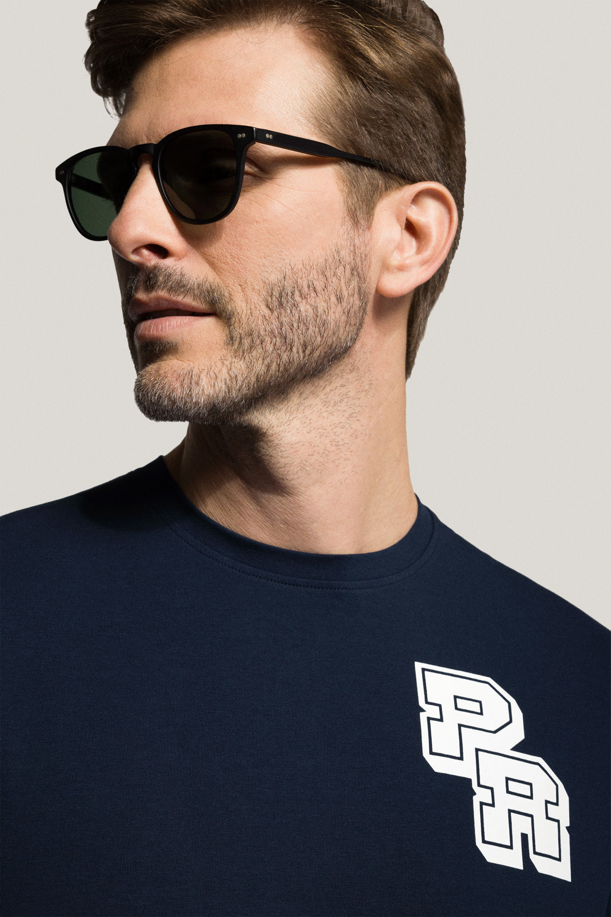 T-shirt Granatowy z Nadrukiem Bawełniany PM1