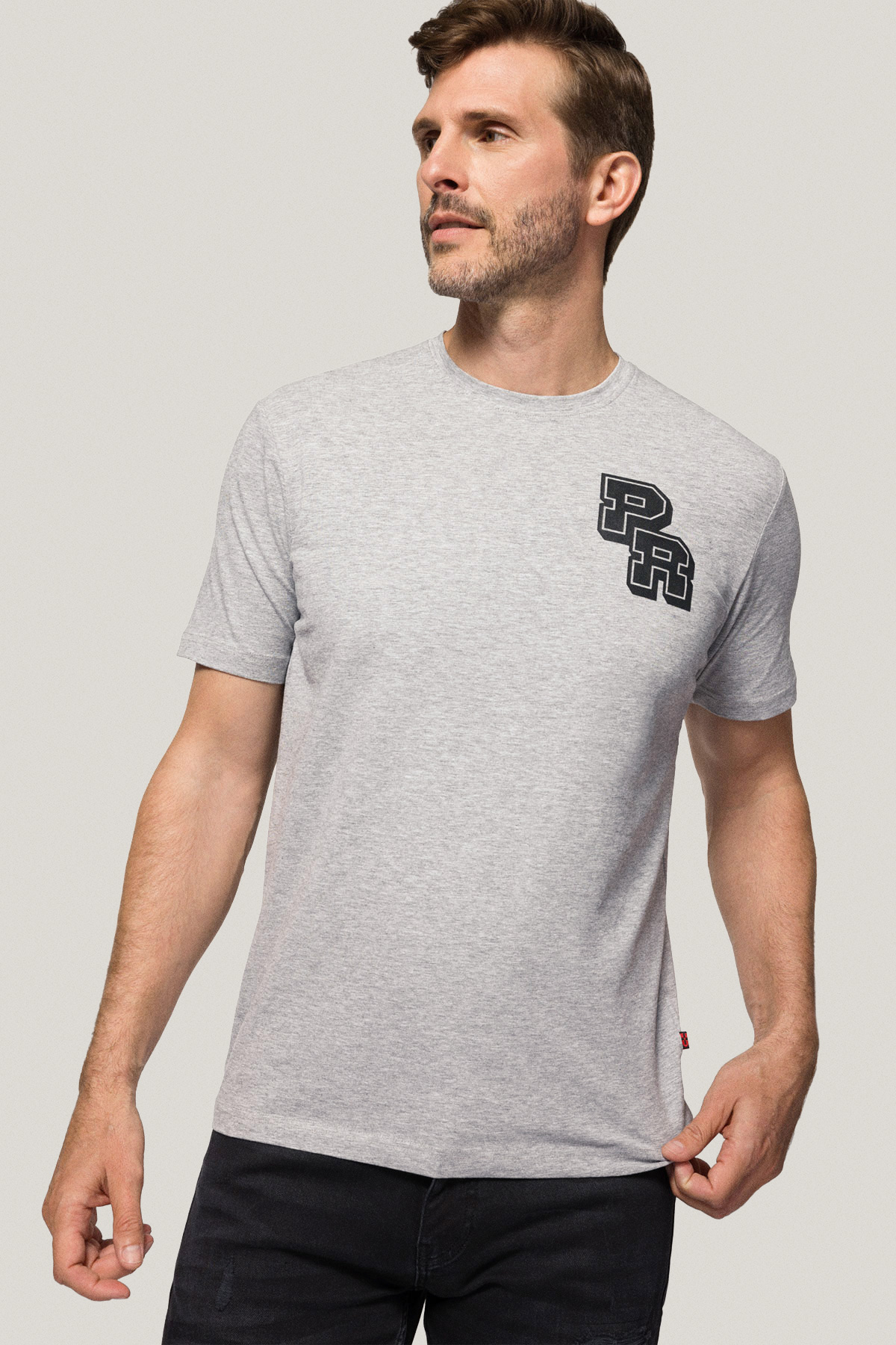 T-shirt Szary z Nadrukiem Bawełniany PM1