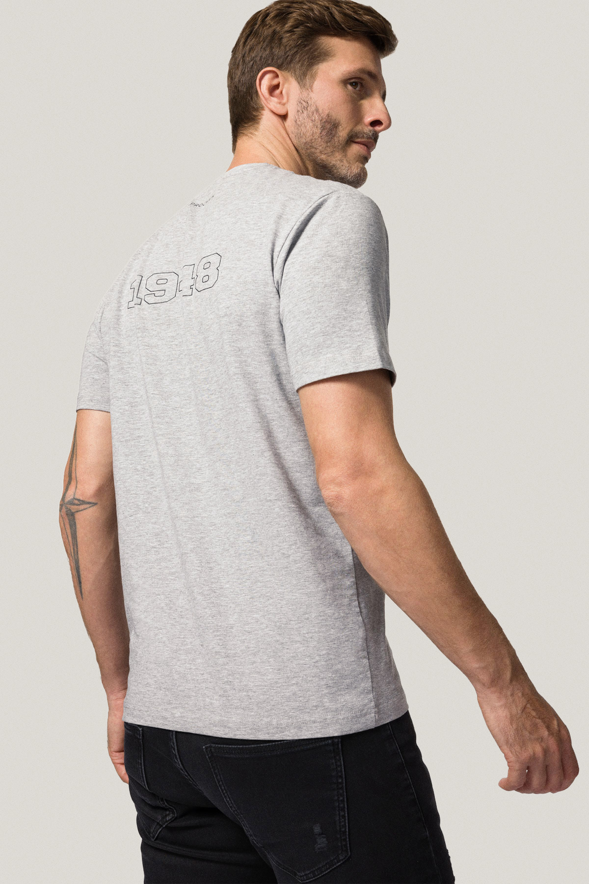 T-shirt Szary z Nadrukiem Bawełniany PM1