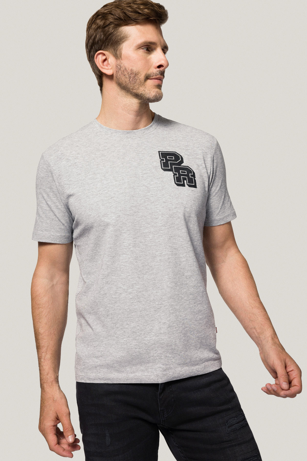 T-shirt Szary z Nadrukiem Bawełniany PM1