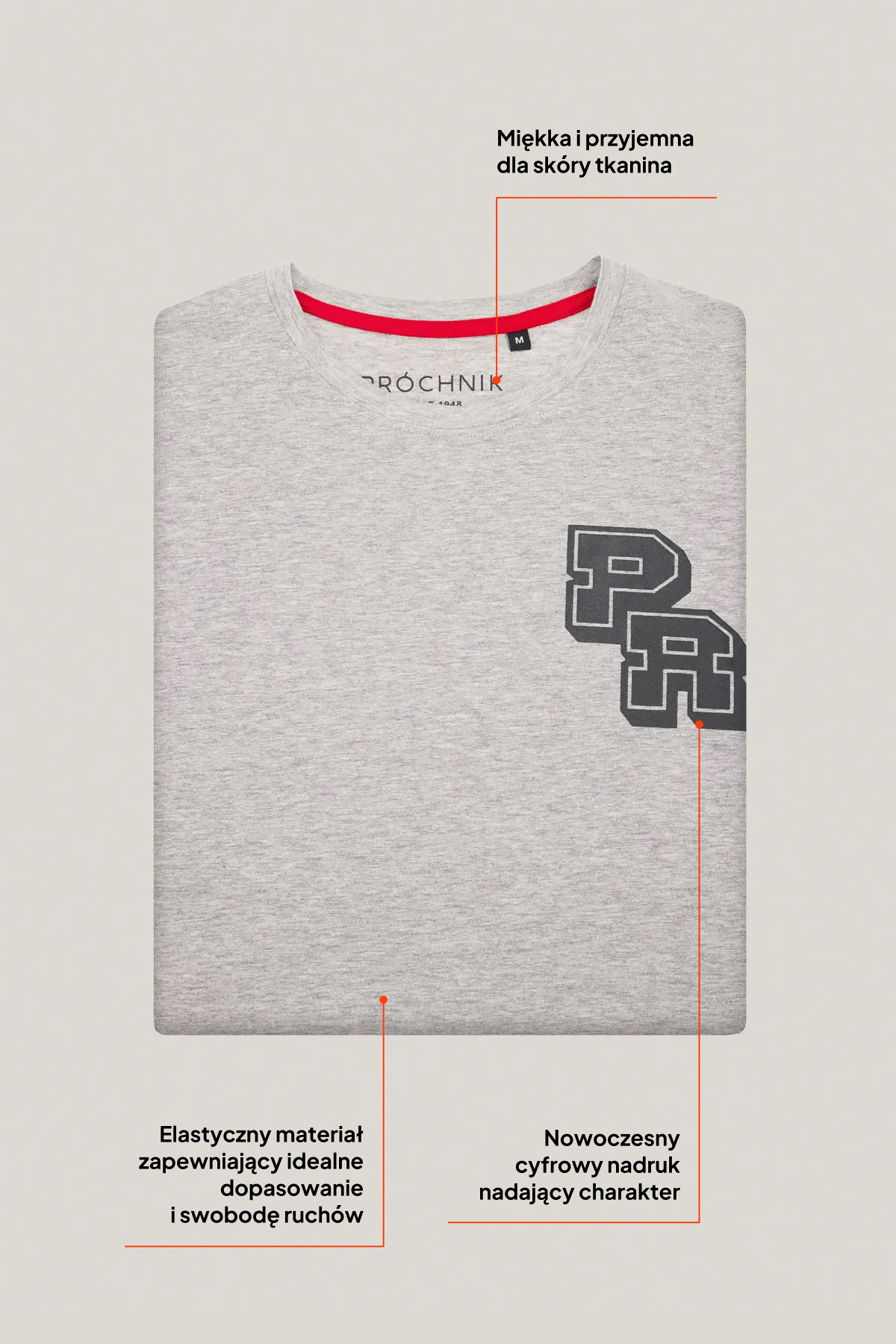 T-shirt Szary z Nadrukiem Bawełniany PM1