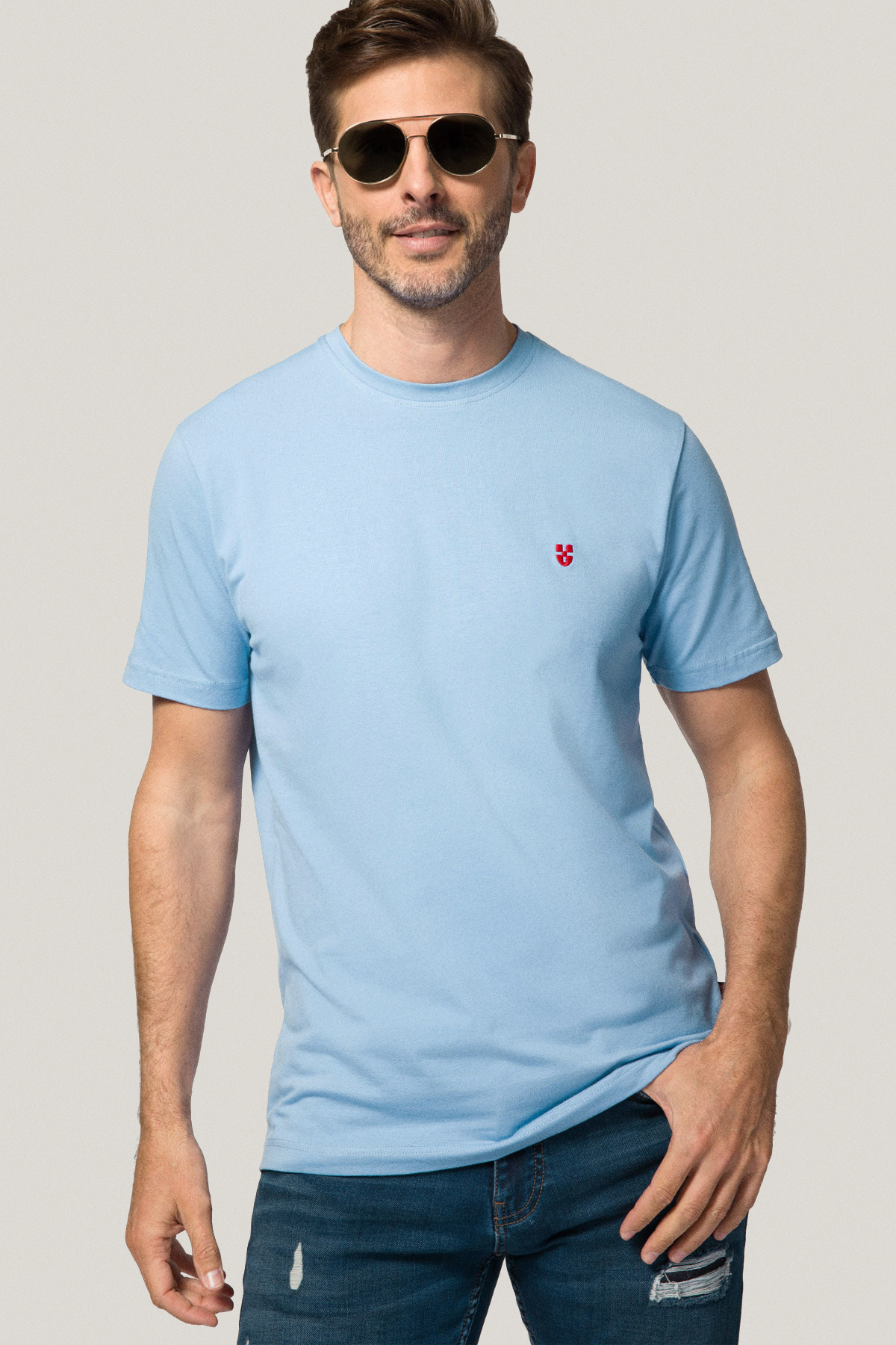 T-shirt Błękitny z Haftem Bawełniany PM2