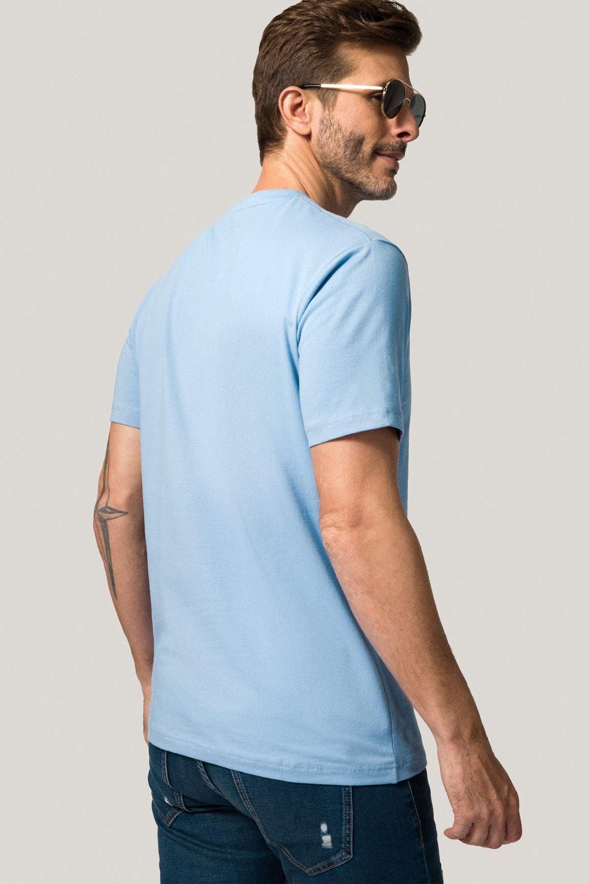 T-shirt Błękitny z Haftem Bawełniany PM2