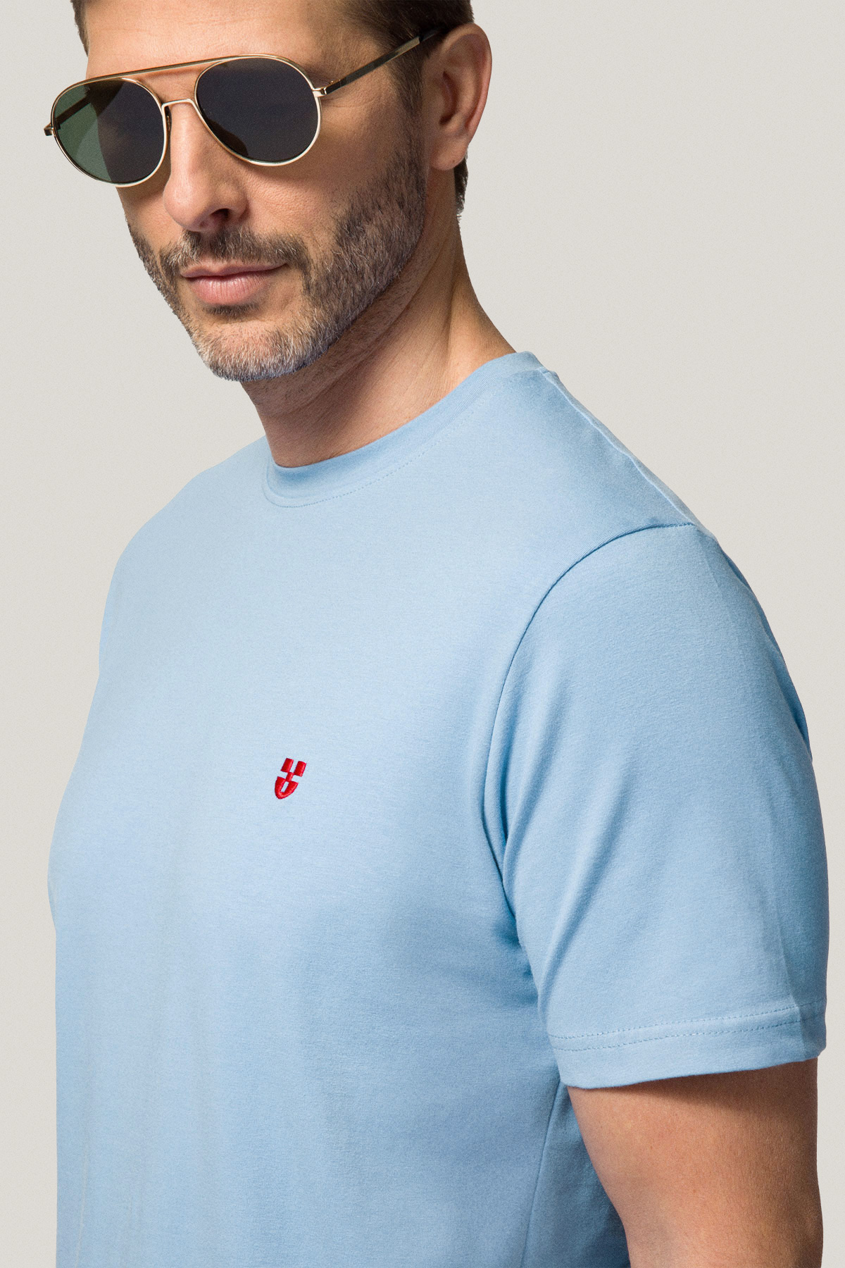 T-shirt Błękitny z Haftem Bawełniany PM2