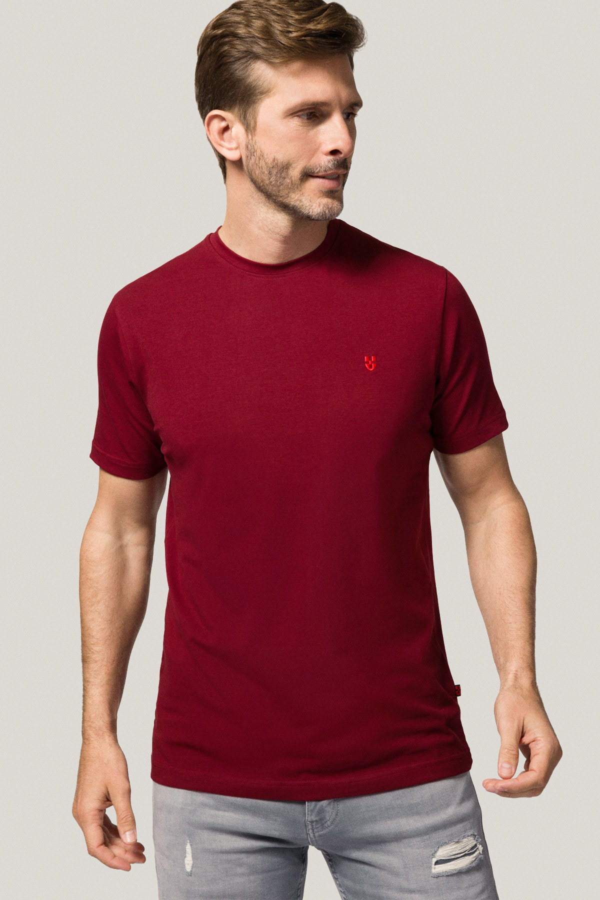 T-shirt Bordowy z Haftem Bawełniany PM2