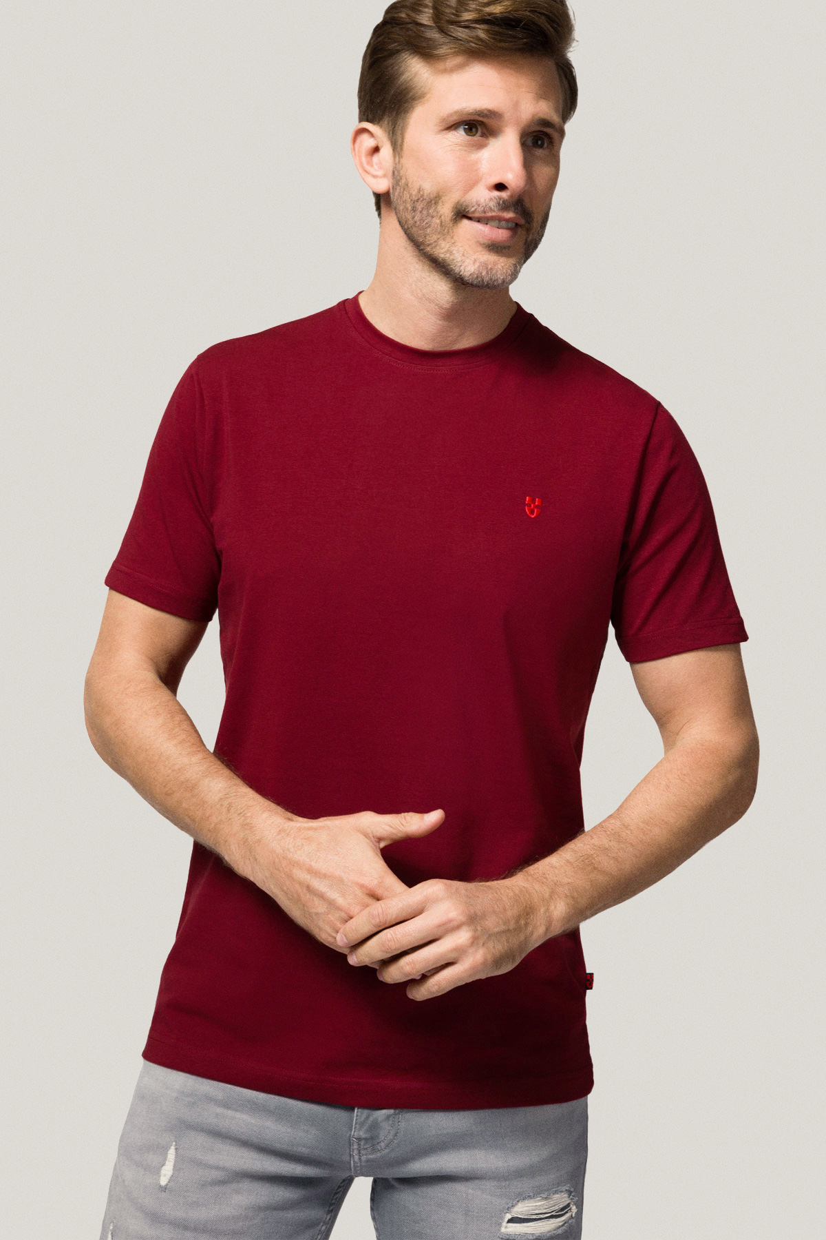 T-shirt Bordowy z Haftem Bawełniany PM2