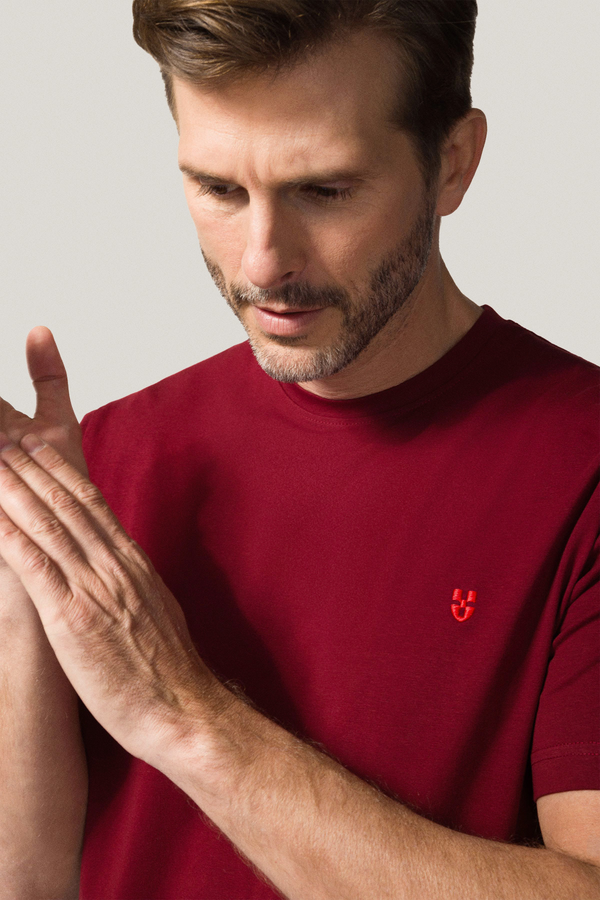 T-shirt Bordowy z Haftem Bawełniany PM2