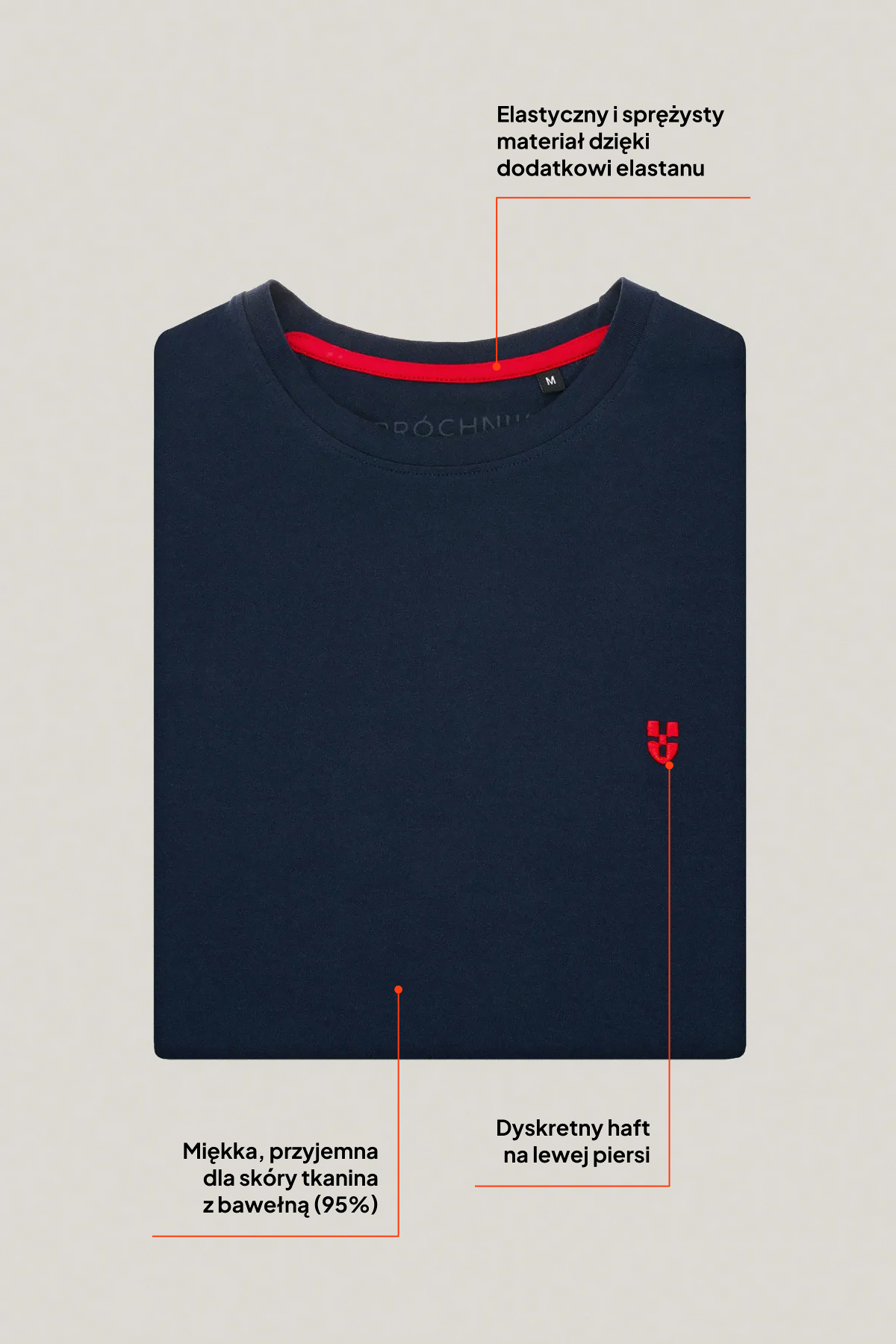 T-shirt Granatowy z Haftem Bawełniany PM2