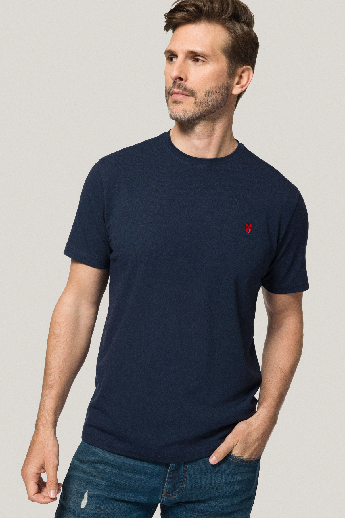T-shirt Granatowy z Haftem Bawełniany PM2
