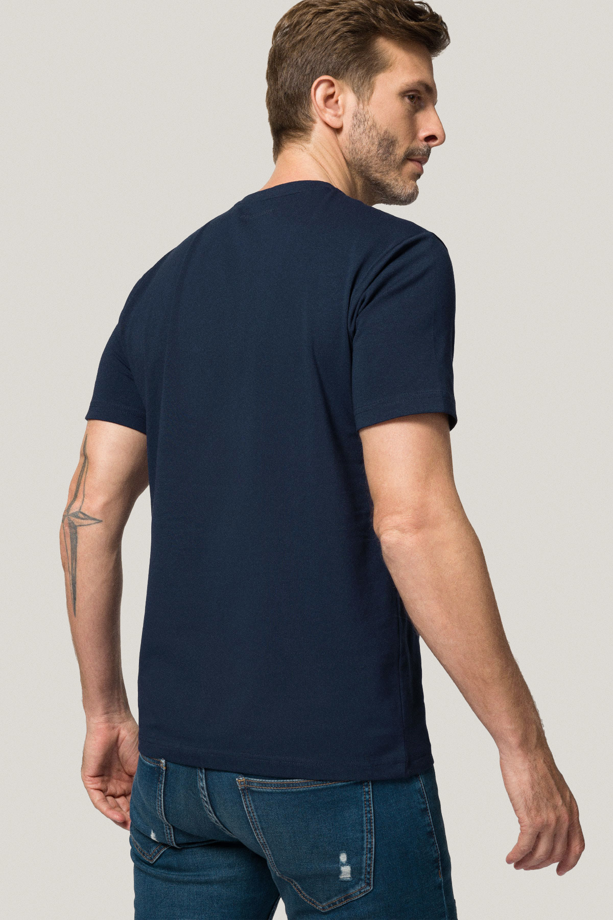 T-shirt Granatowy z Haftem Bawełniany PM2